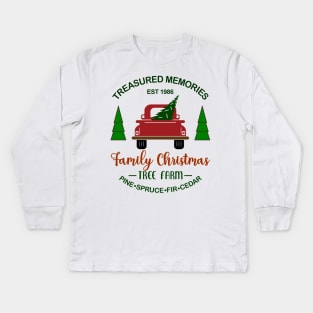 Treasured Memories Family Christmas Tree Farm, EST 1986.   Pine, Spruce, Fir Cedar Kids Long Sleeve T-Shirt